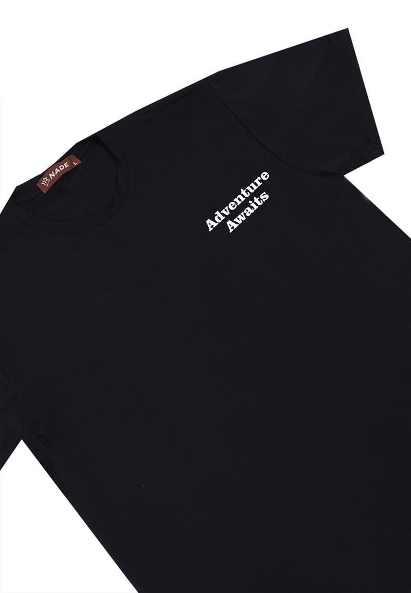 NTD12 kaos ringan stretch anti kusut drifit cepat kering "adventure awaits" hitam