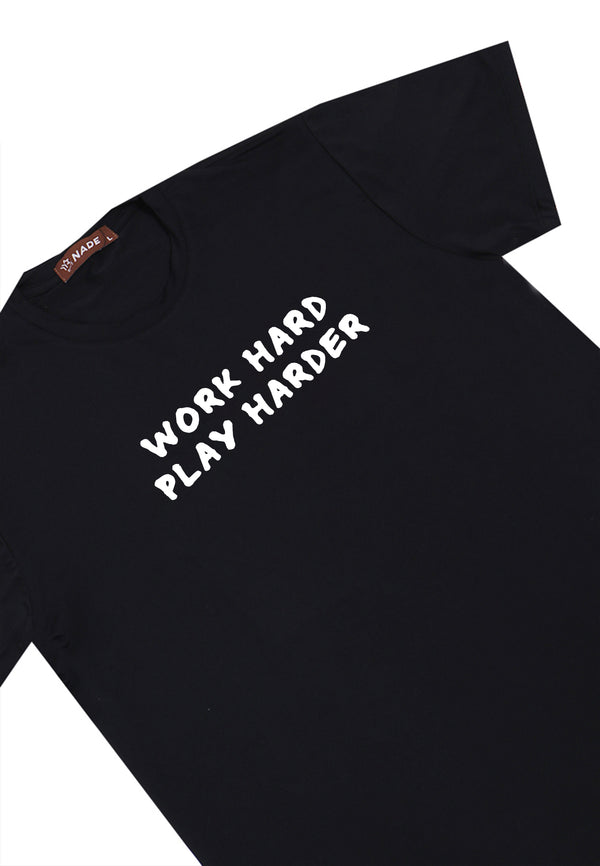 NTD13 kaos ringan stretch anti kusut cepat kering "work hard play harder" hitam