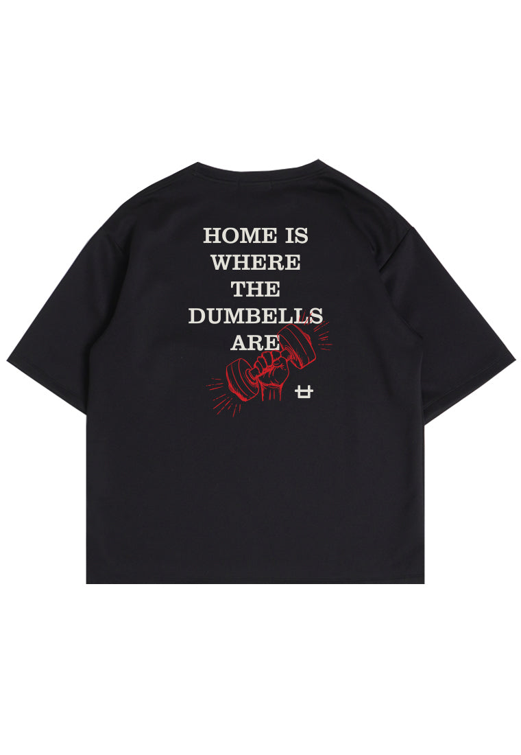 MTP21 kaos oversize gym bahan tebal scuba "home is where dumbell" bodybuilding hitam