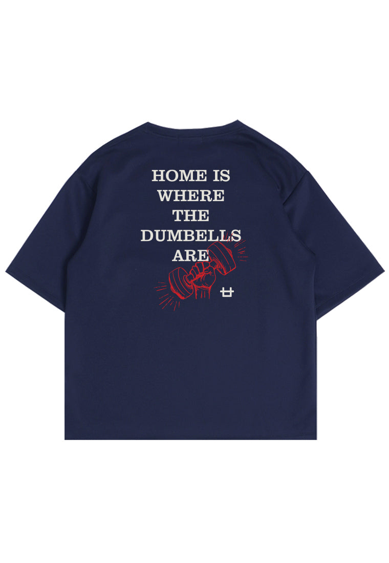 MTP22 kaos oversize gym bahan tebal scuba "home is where dumbell" bodybuilding navy