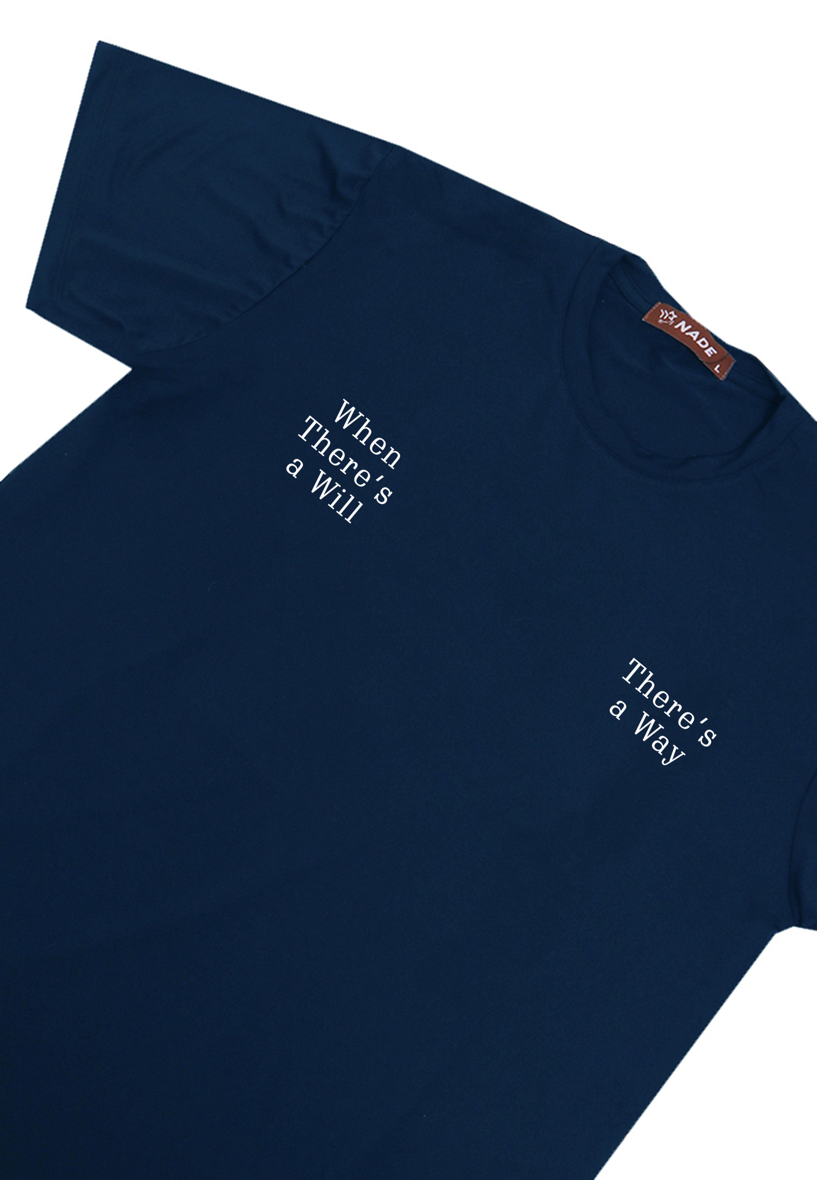 NTD20 kaos gym stretch cepat kering anti kusut ringan "when there's a will" navy