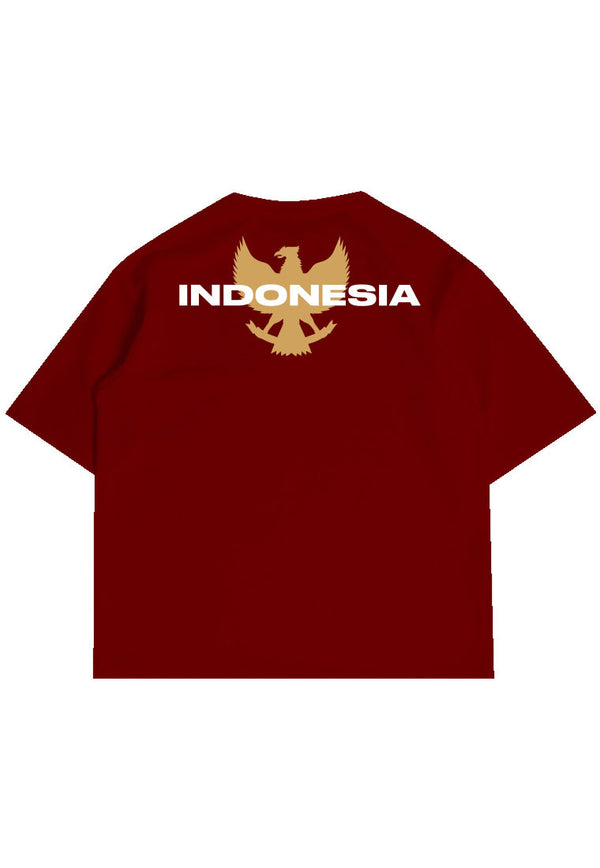 MTP24 kaos oversize gambar punggung belakang indonesia GARUDA pulau bahan scuba tebal pria merah maroon