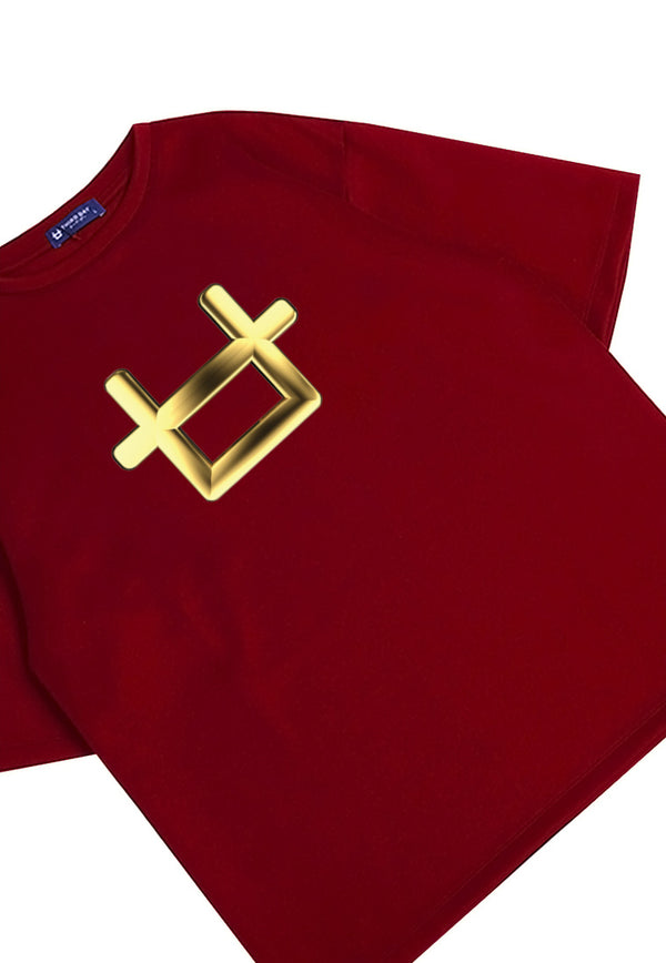 MTP36 kaos oversize aesthetic unik 3d gold plate "third day logo" bahan scuba tebal merah maroon