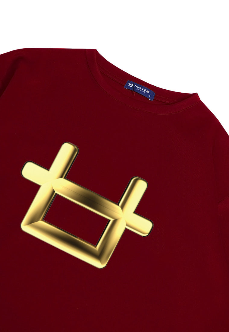 MTP36 kaos oversize aesthetic unik 3d gold plate "third day logo" bahan scuba tebal merah maroon