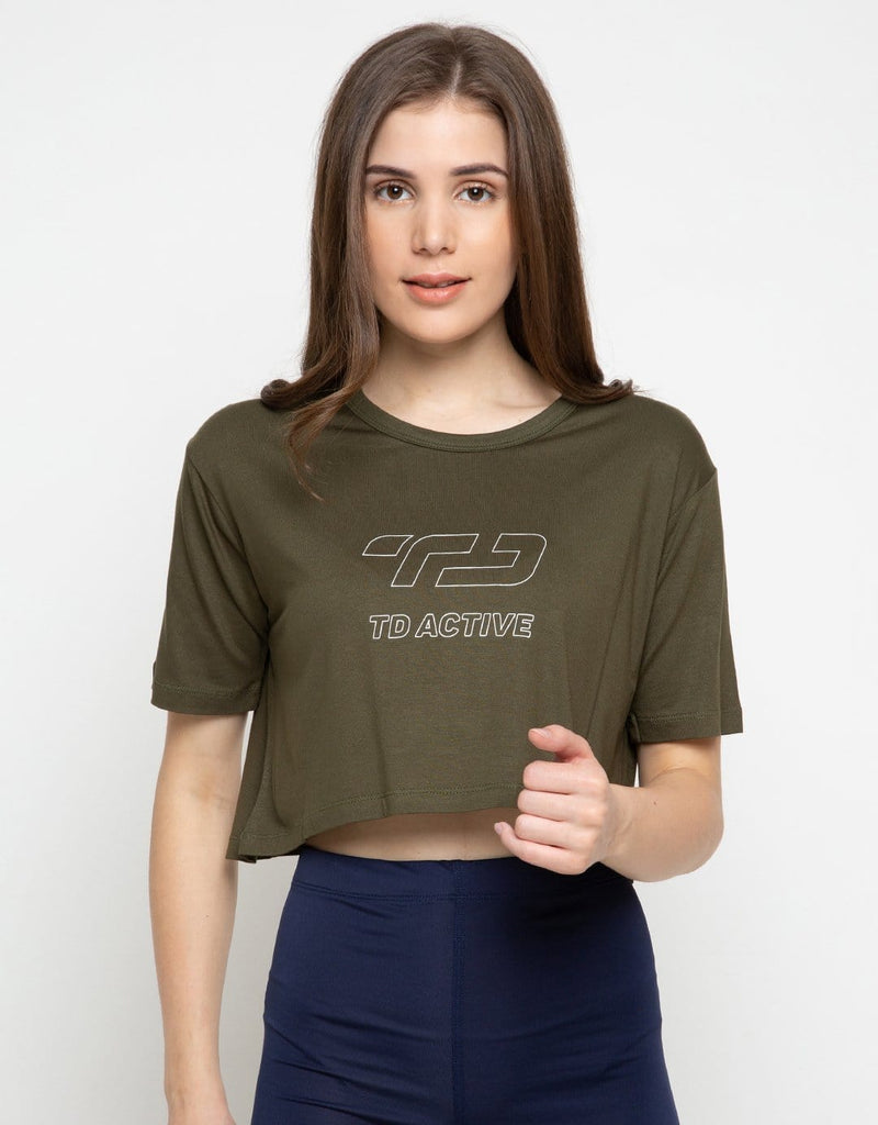 Td Active LS017 Sport CL Crop Loose Wanita Dateng Outline Hijau Army