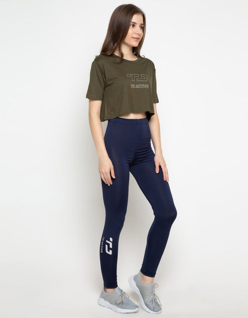 Td Active LS017 Sport CL Crop Loose Wanita Dateng Outline Hijau Army